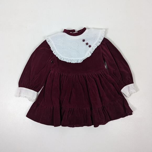 Vintage Dress Girls Size 2T Maroon Velvet Christmas Holiday - Picture 1 of 4